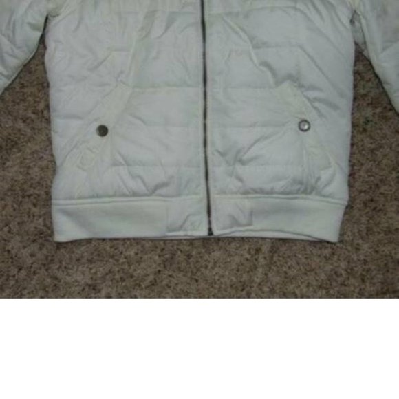 Womens Puffer Jacket Aeropostale White Small Hooded Fx Fur Quilted Winter Zip Up - Picture 7 of 8